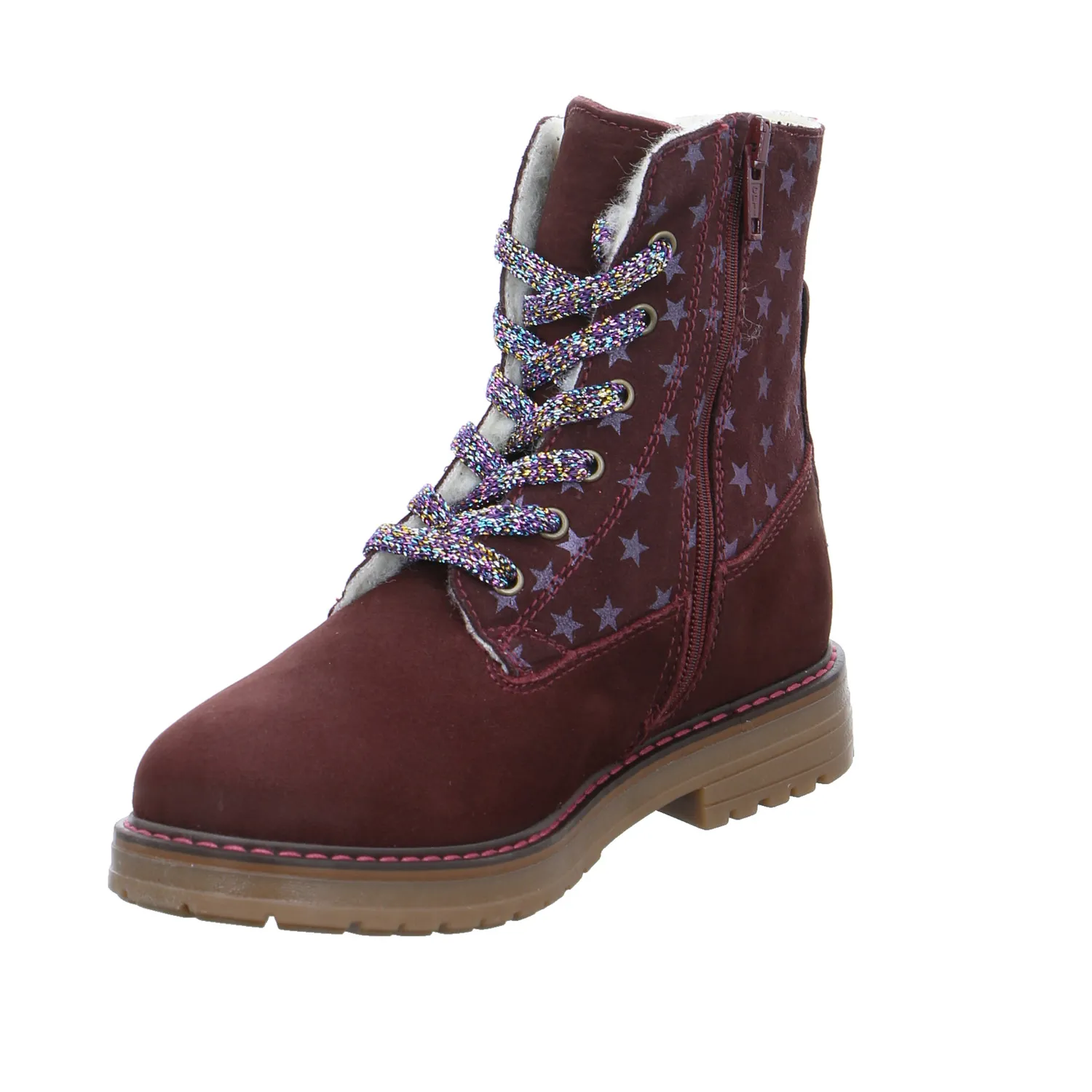 SCHUHENGEL Kleinkinder-Winterstiefel Dunkelrot Leder  Schnürstiefel