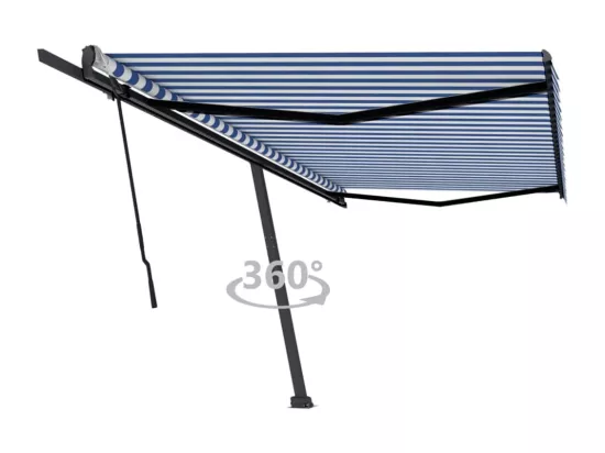 Auvent manuel rétractable sur pied 500x350 cm Bleu/Blanc