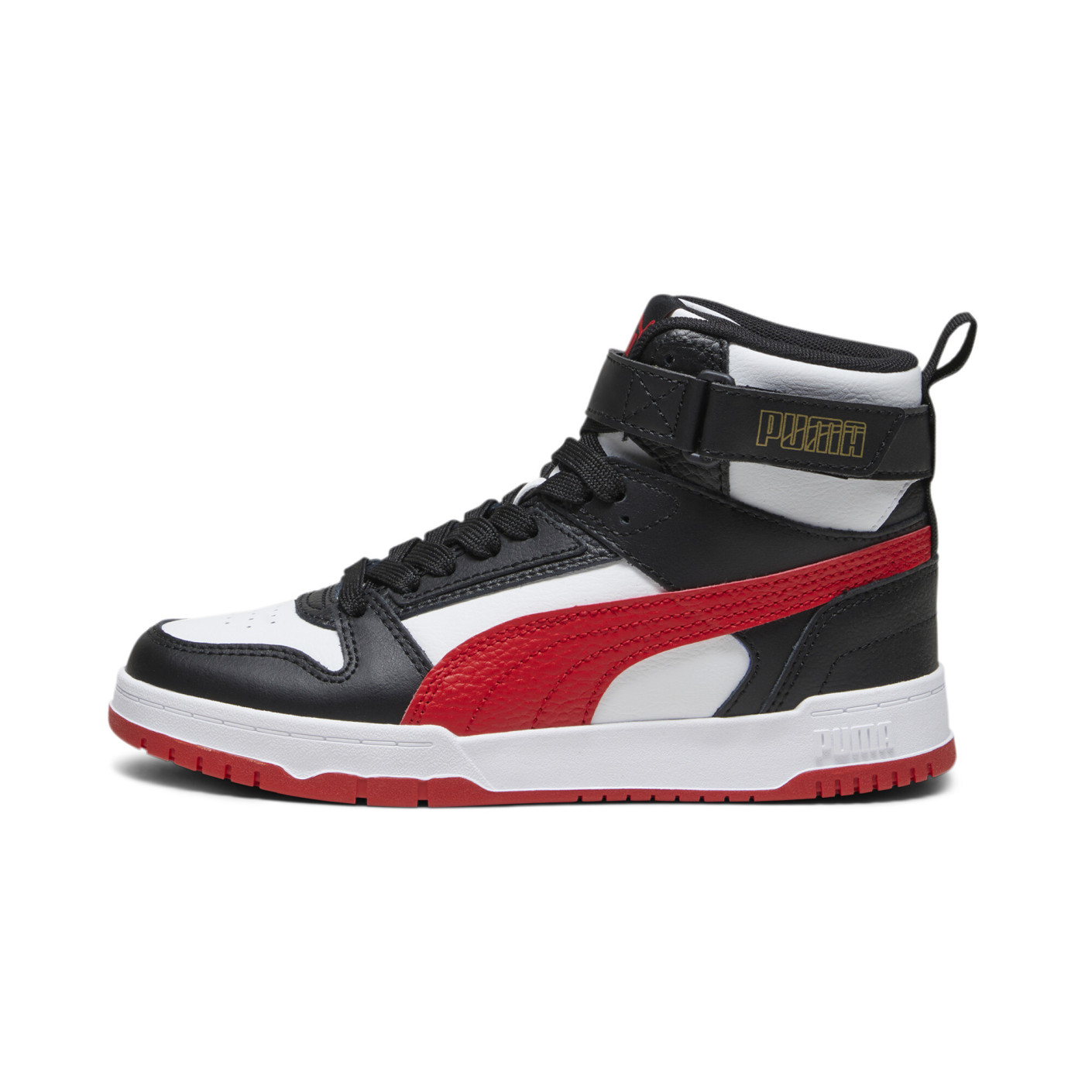 PUMA Rebound Game Sneakers Kids Wit Zwart Rood Goud