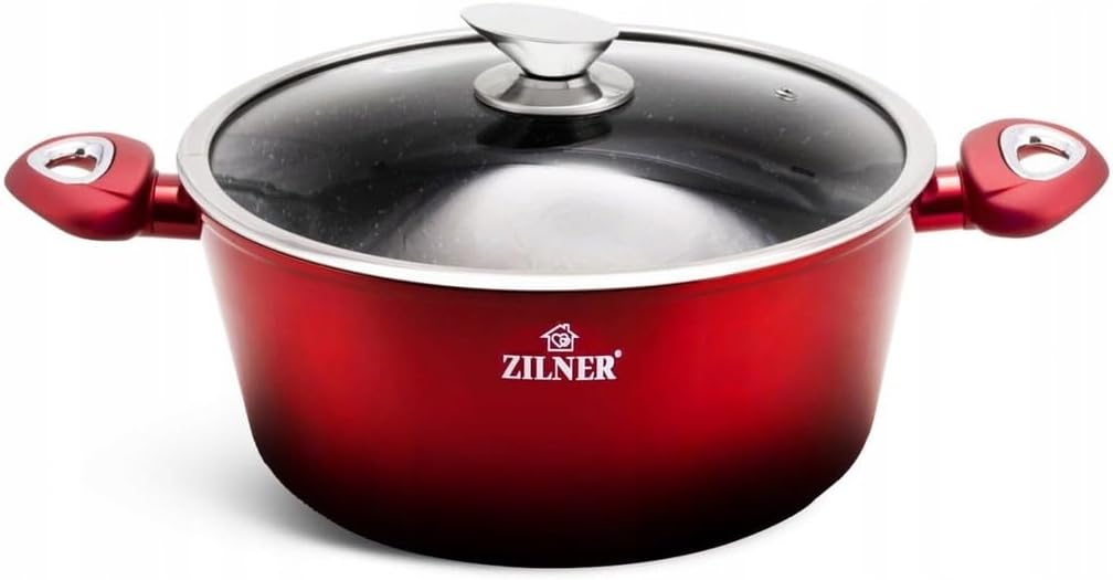 Zilner Töpfe und Pfannen Set - Topfset 15-teilig - Marmorbeschichtung und Keramikbeschichtung - mit Glasdeckeln - für alle Herdarten - Rot