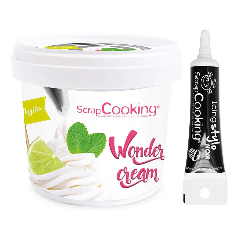 Crème de glaçage goût mojito 150 g + Stylo de glaçage noir Scrapcookin