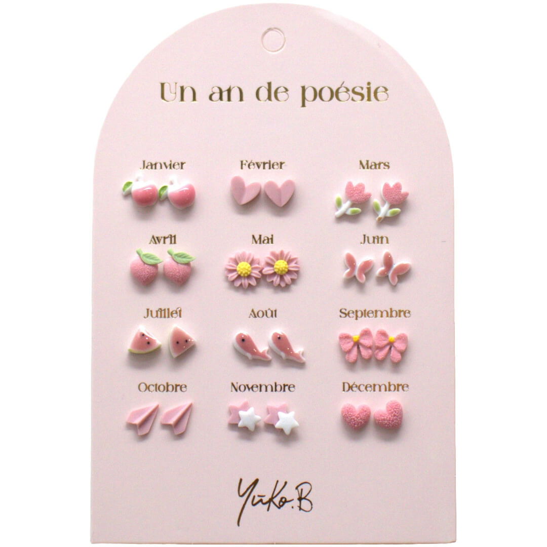 Yuko b. oorbellen roze - 12 paar