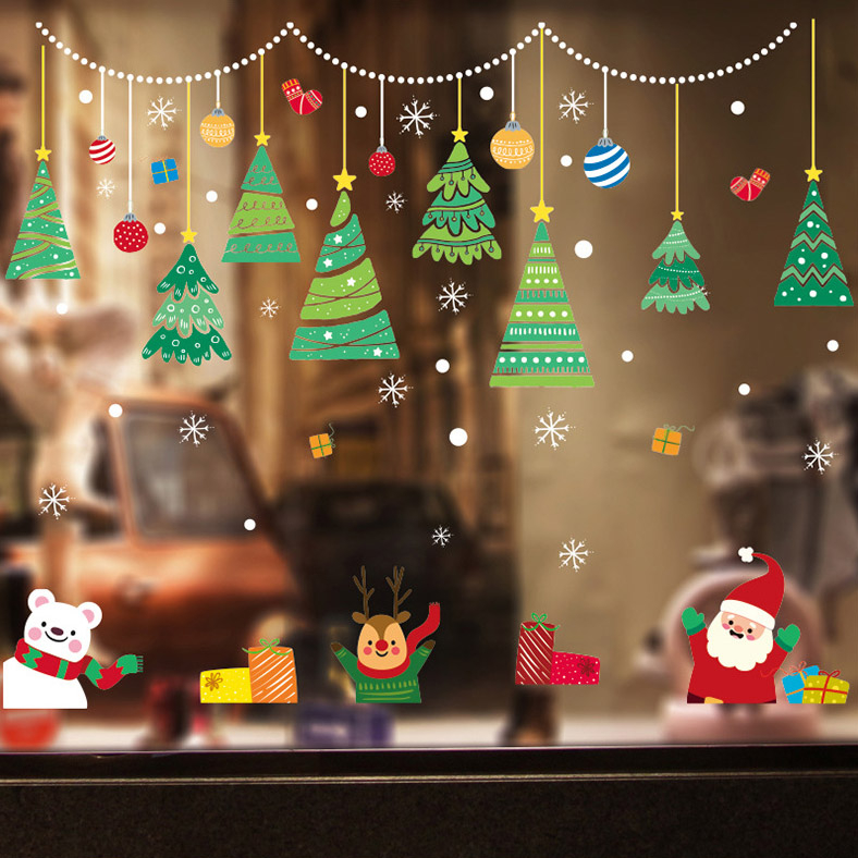 Weihnachts Fenster Folien Aufkleber Christmas Home Deko Fenster Sticker - Merry Christmas Weihnachtsbäume