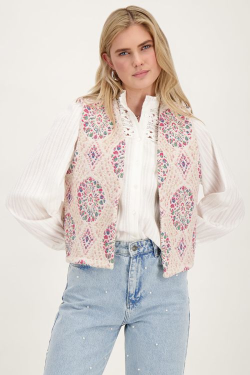 Witte blouse met bloemen tapes