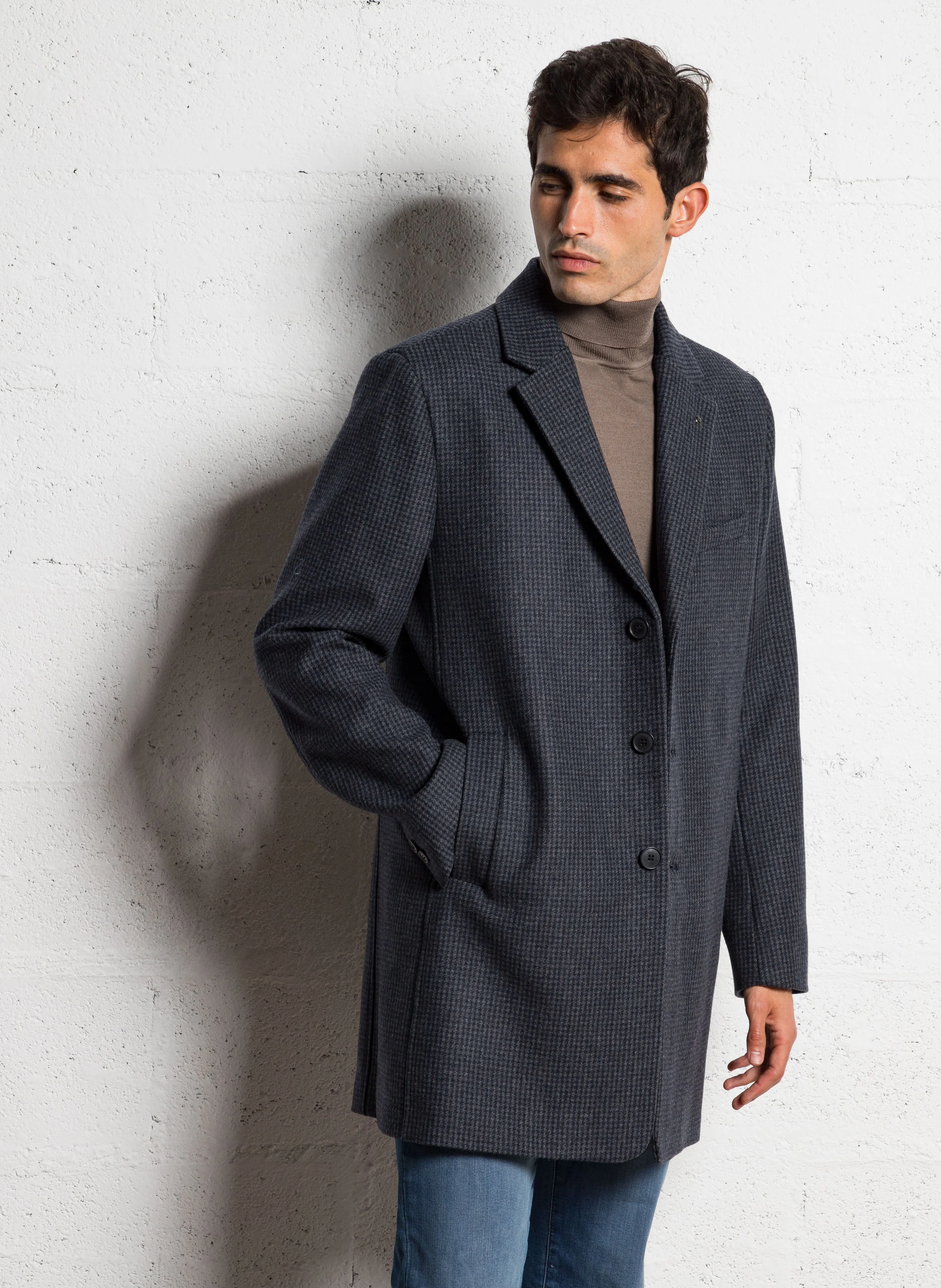 Manteau col classique en laine mélangée | Bleu