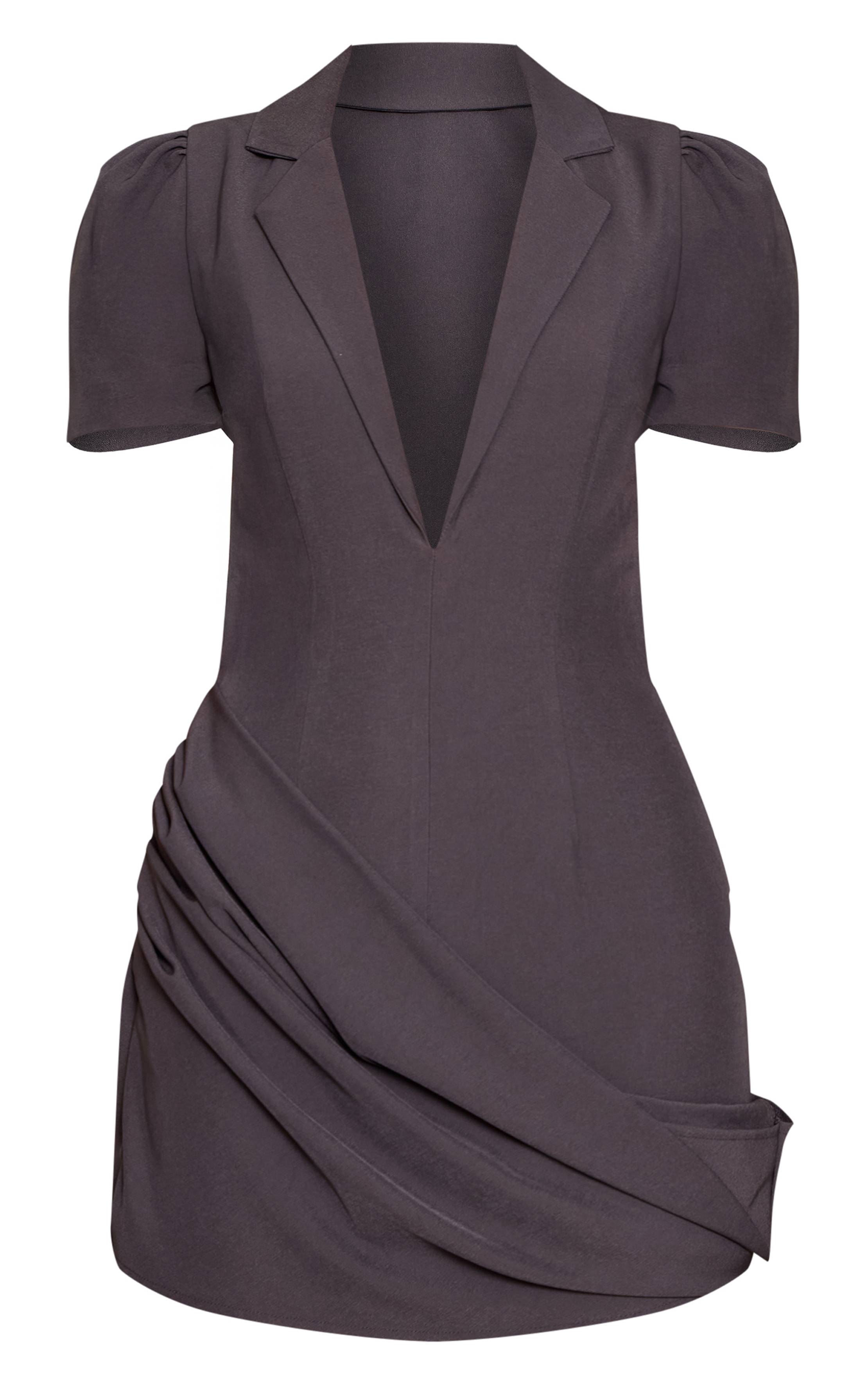 Charbon Robe Blazer À Manches Courtes Avec Détail Drapé