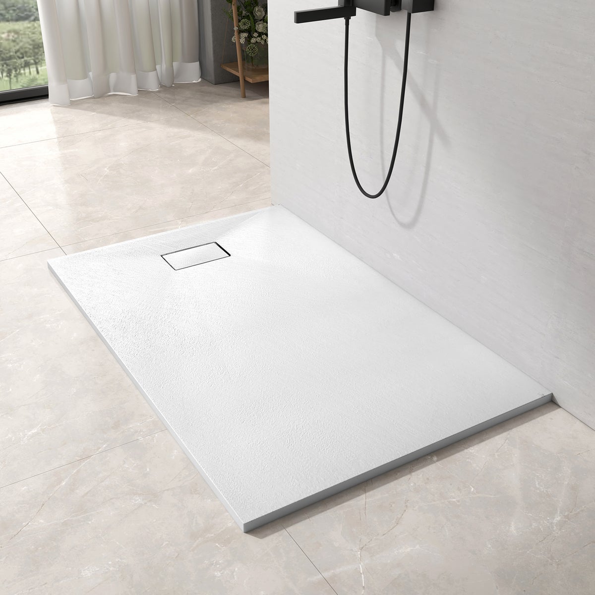 EMKE Douchebak 120x90cm Vlak, Rechthoekig, Antislip, Snijbaar SMC Douchebak, Wit