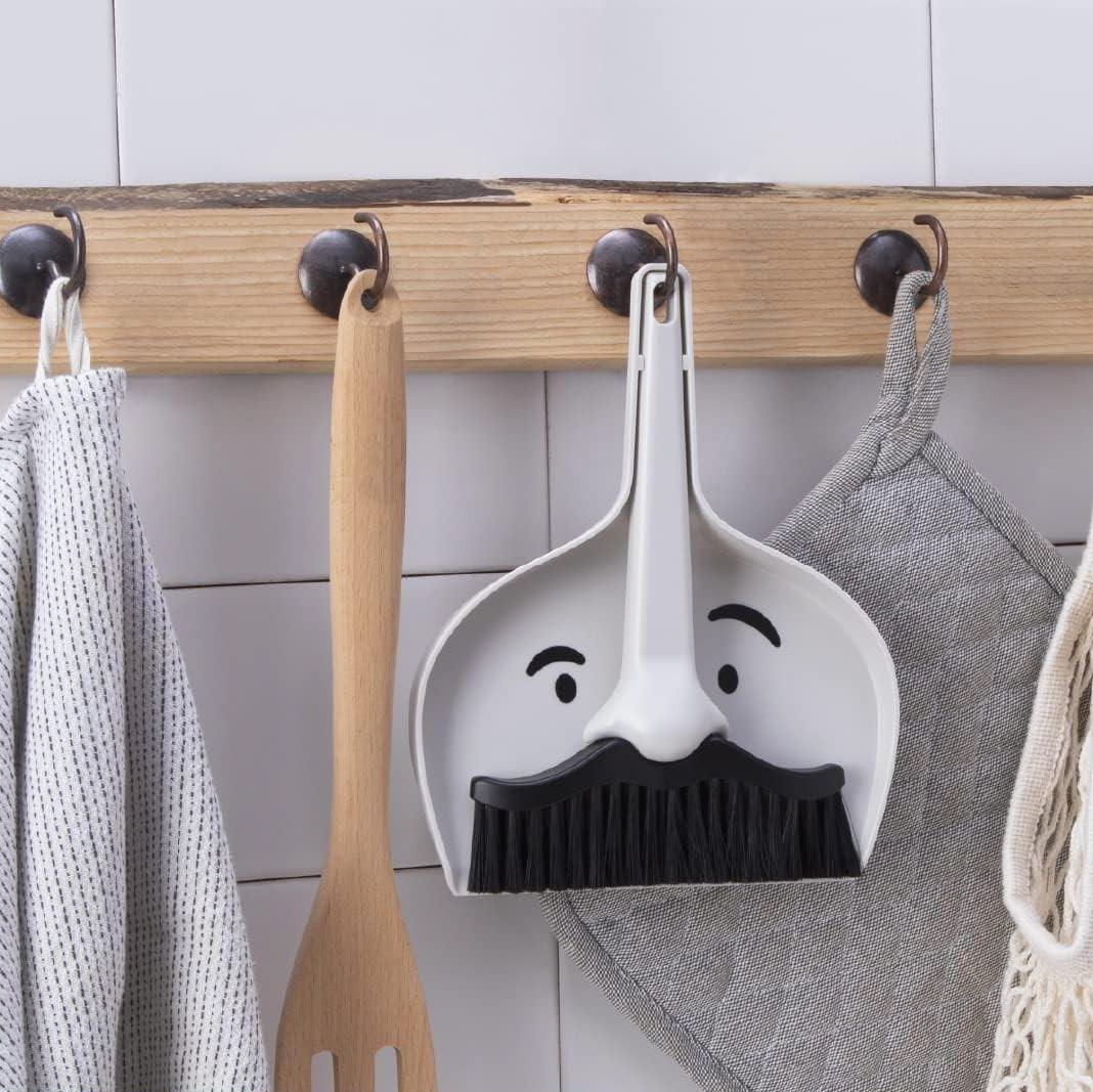 (2-tlg. Set) Mini Besen mit Kehrschaufel Haushalt Handfeger Desktop Reinigungs Hilfe - Moustache