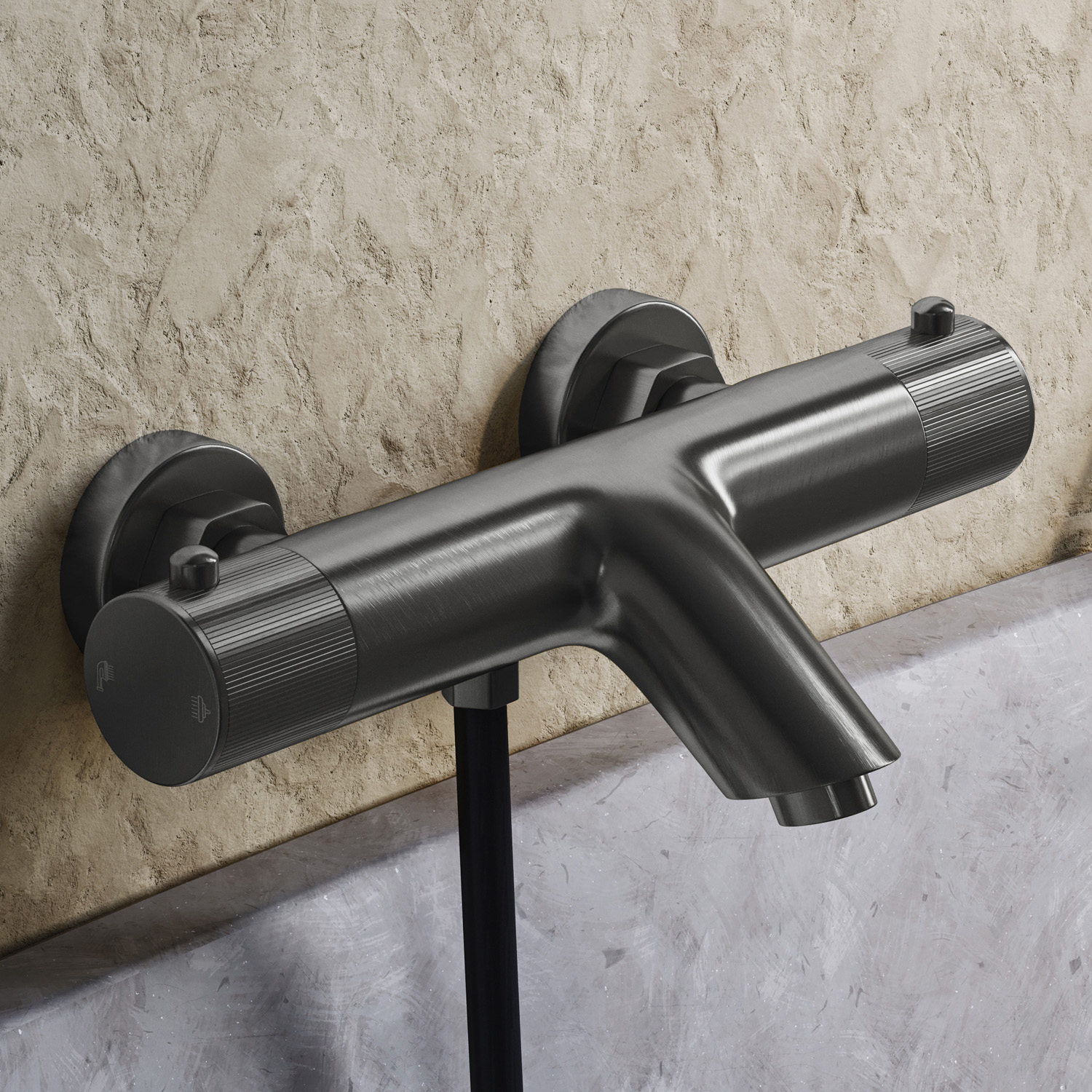 Saniclear Iron Stripes Pro thermostatische opbouw badkraan met handdouche verouderd ijzer - gunmetal