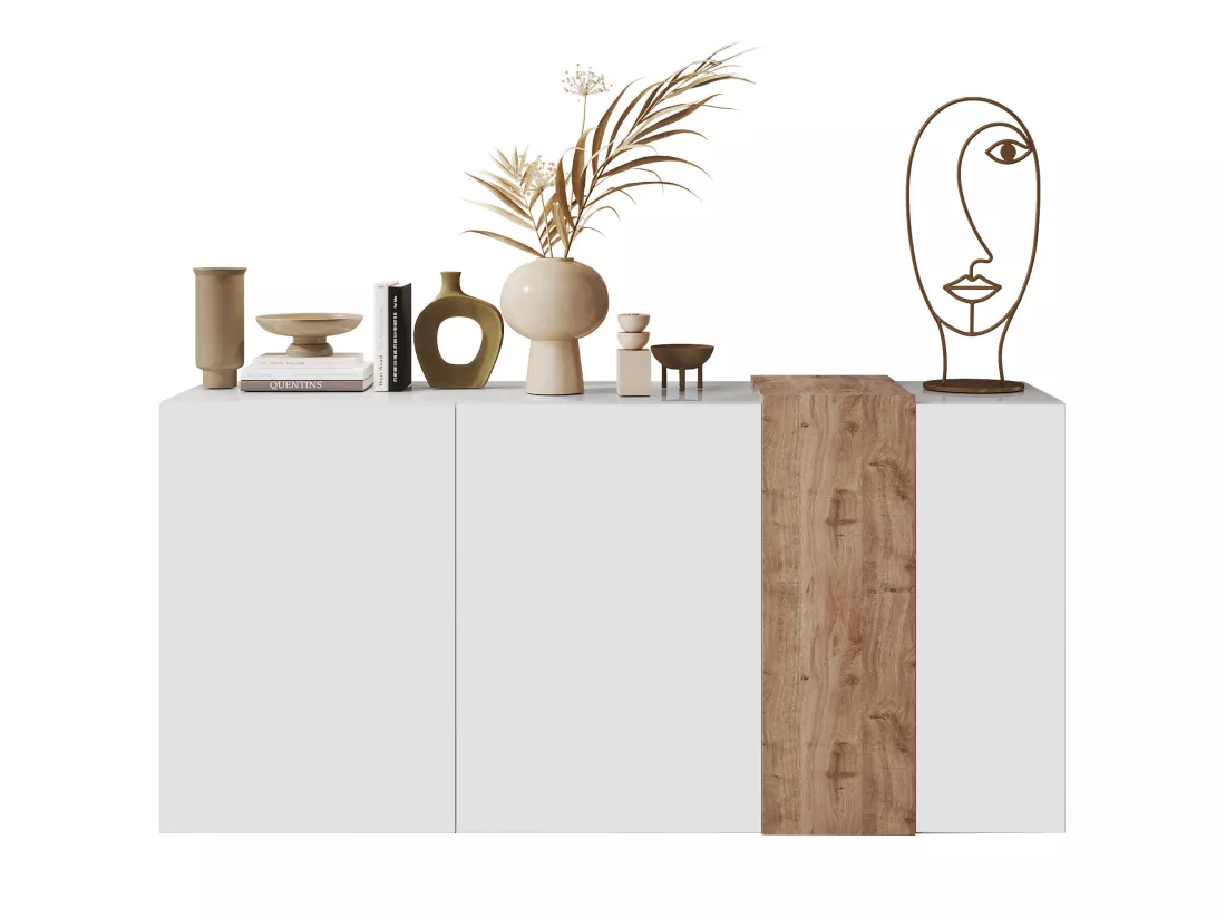 Buffet avec 3 portes - Blanc et naturel clair - CAYNO