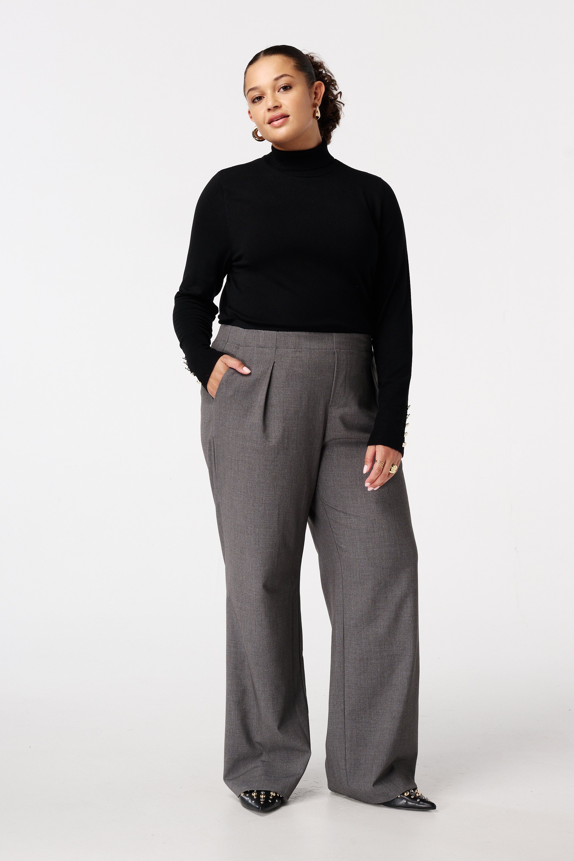 Wide-leg pantalon dark grey melange