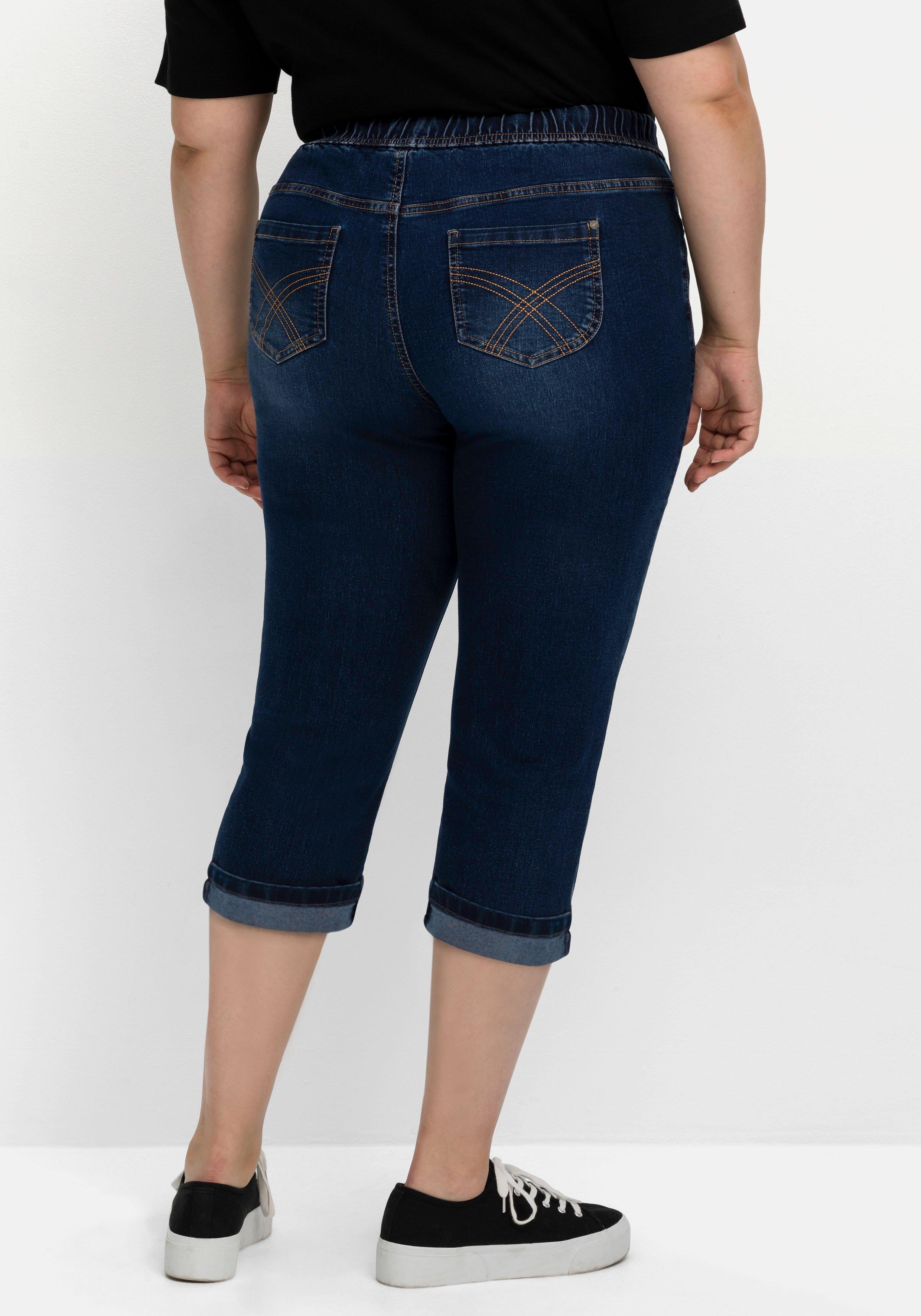 Schmale Caprijeans mit Saumumschlag