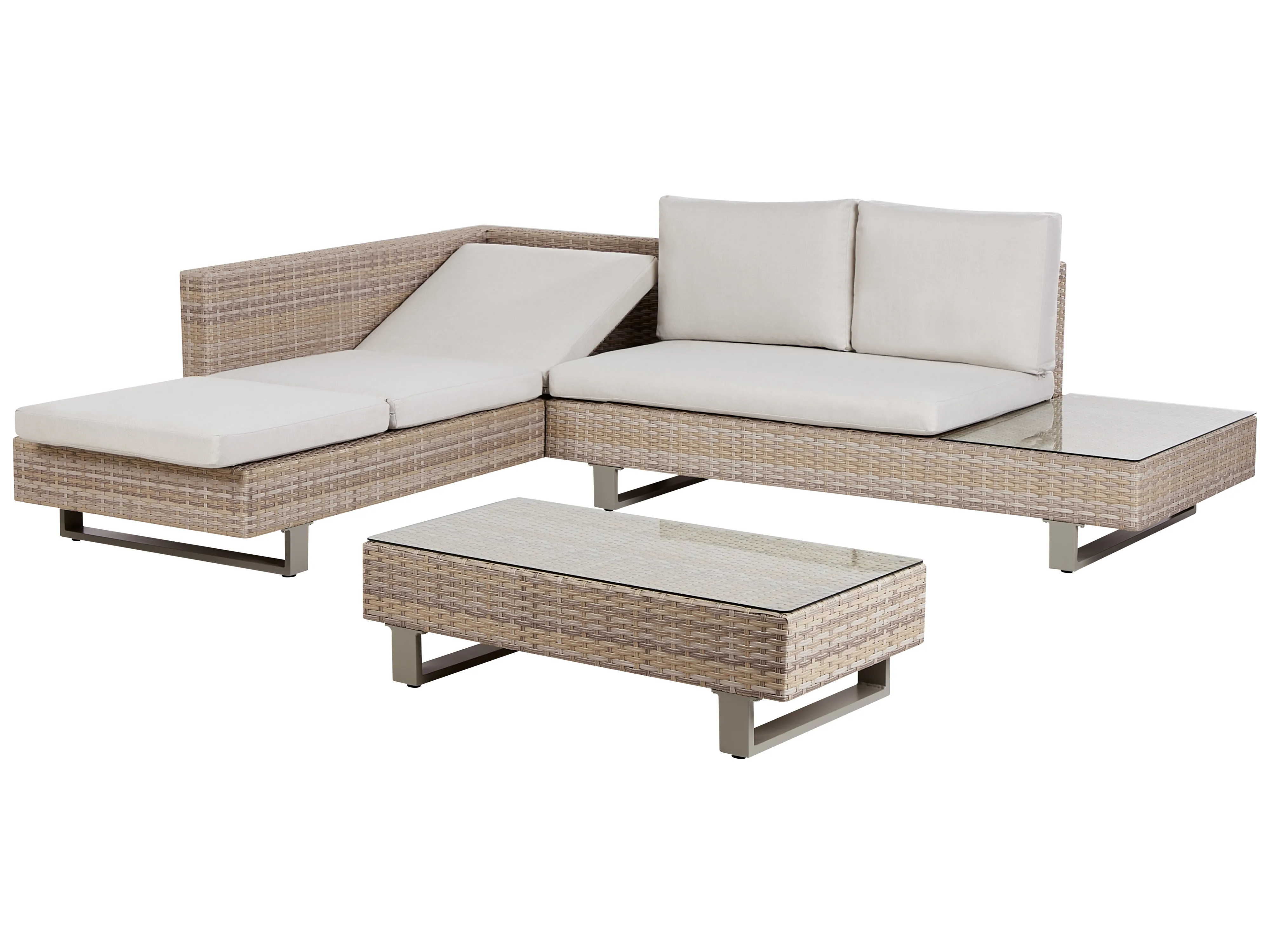 Tuin hoekloungeset met tafel 5-zits LANCIANO rechtszijdig PE rotan Gebroken wit