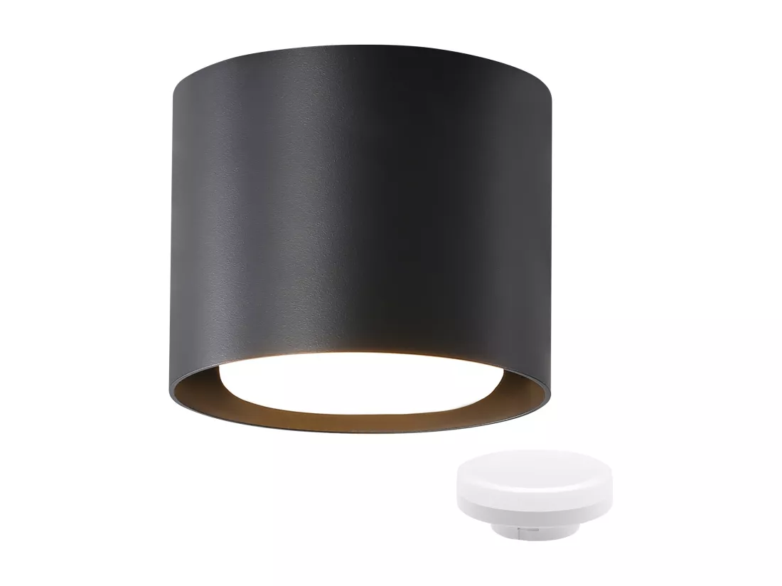NETTLIFE Plafonnier Spot LED Noir : Plafond rond en saillie, alum. 230V, ampoule GX53 5W 3000K, pour chambre, couloir