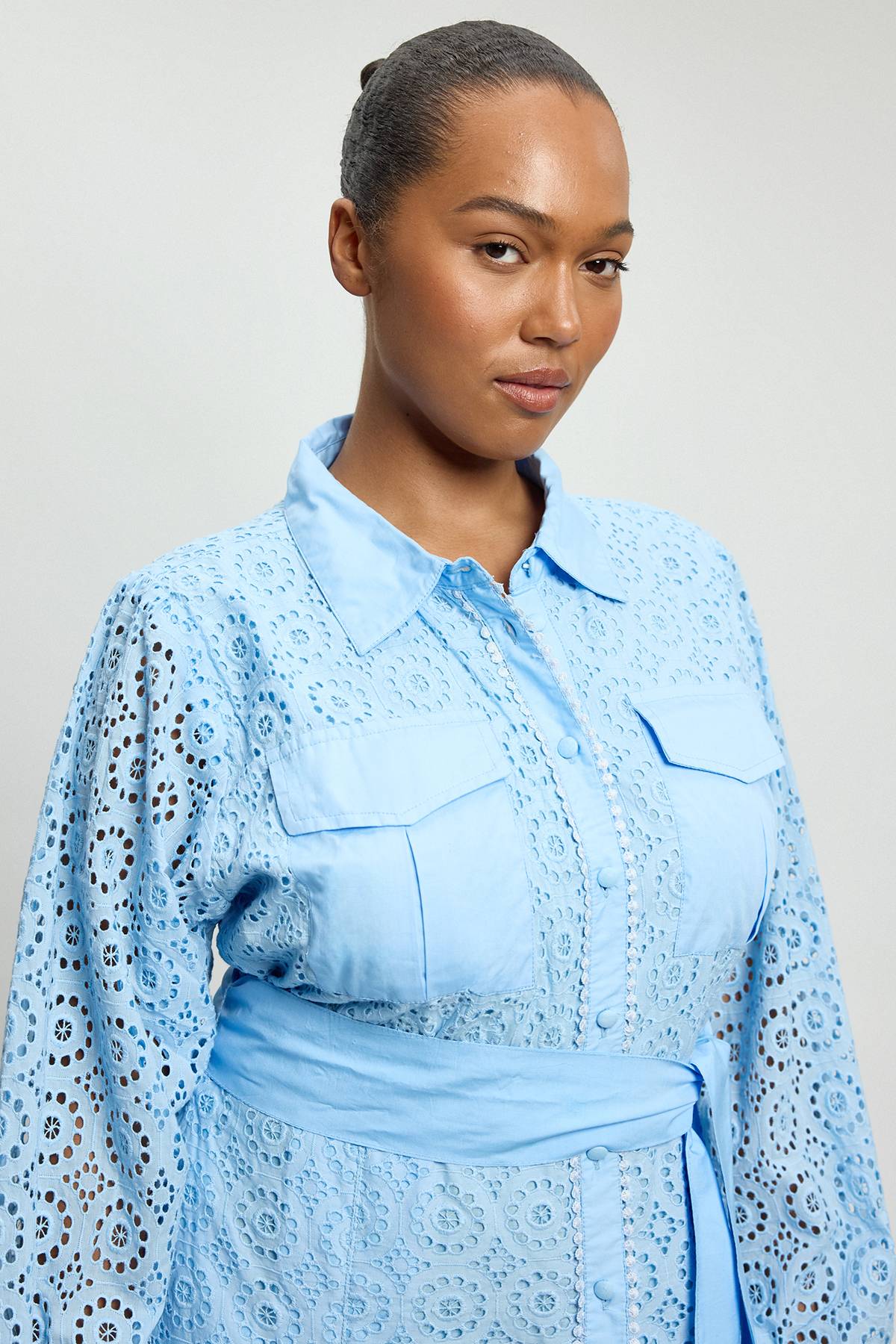 KarenMillen Robe Chemise Ceinturée En Coton Broderie Anglaise Grande Taille