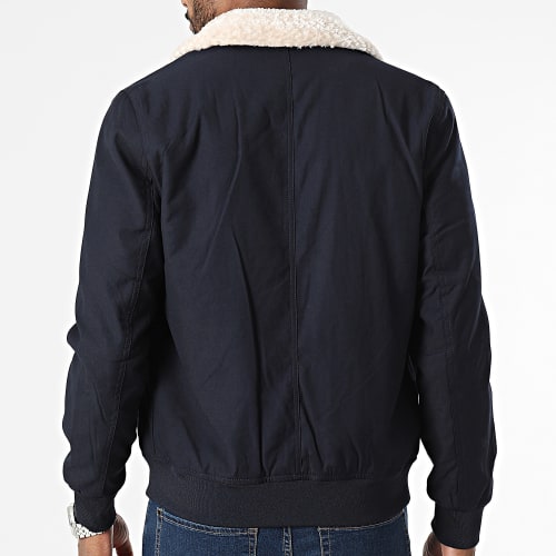 Veste Zippée Col Fourrure Bleu Marine