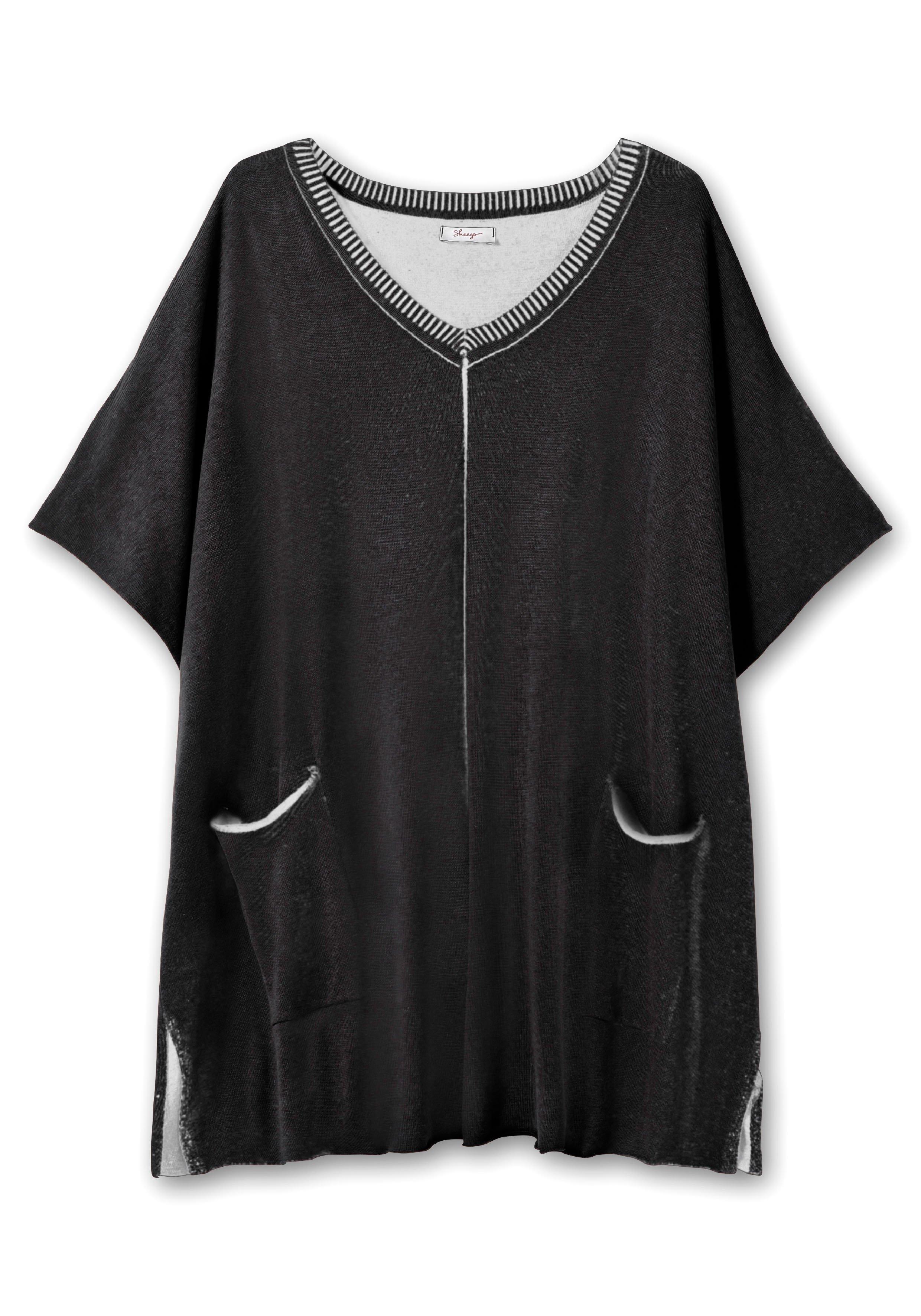 Kurzarmpullover mit V-Ausschnitt und Taschen