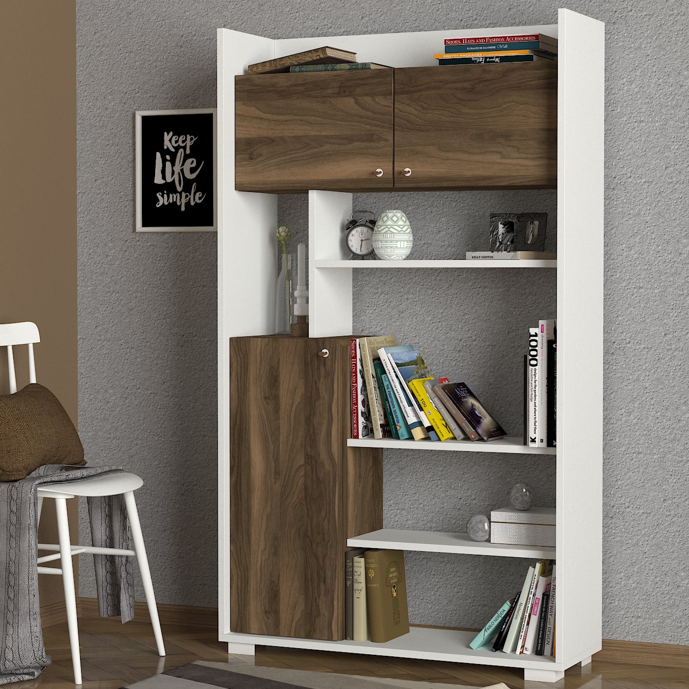 Bücherregal Punto Weiß Walnuss