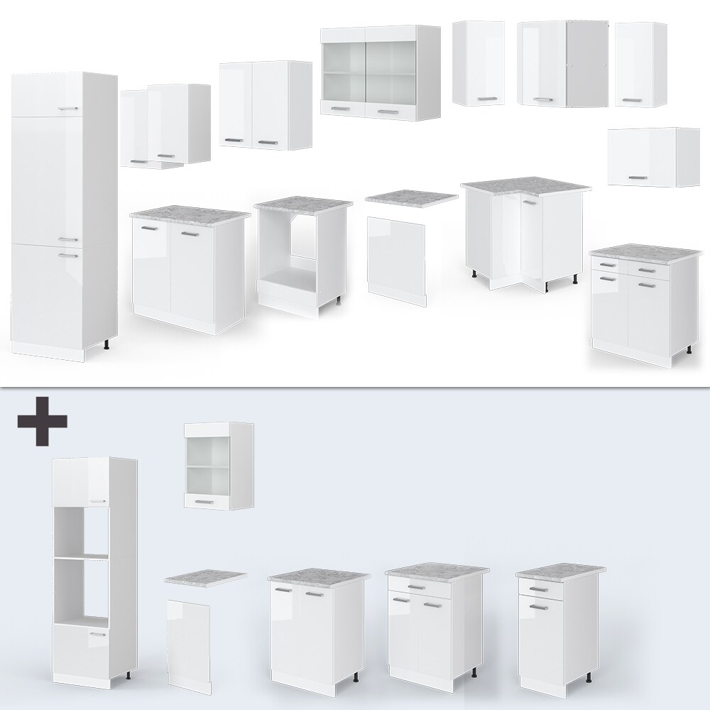 VICCO KÜCHENZEILE R-LINE ECKKÜCHE WINKEL KÜCHE EINBAUKÜCHE WEISS HOCHGLANZ