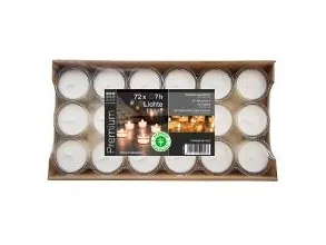 Fyrfadslys Brændetid 7 timer neutral voks fra rapsolie i Plast Klar,4 pk x 72 stk/krt