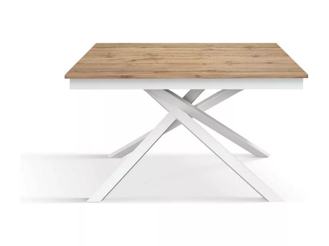 Table en bois, effet chêne, base blanche, ext.120x80-170x80cm - VOLPAIA