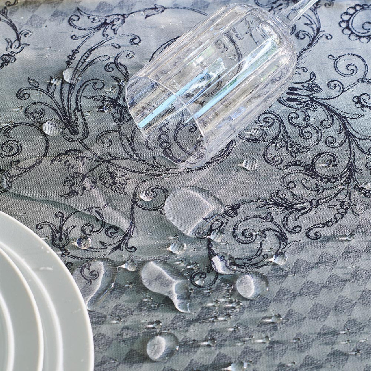 Nappe antitache déperlant pur coton gris 174X364 Garnier Thiebaut