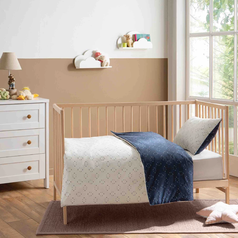 hibboux® Bettwäsche-Set Hygge Blue&Ecru