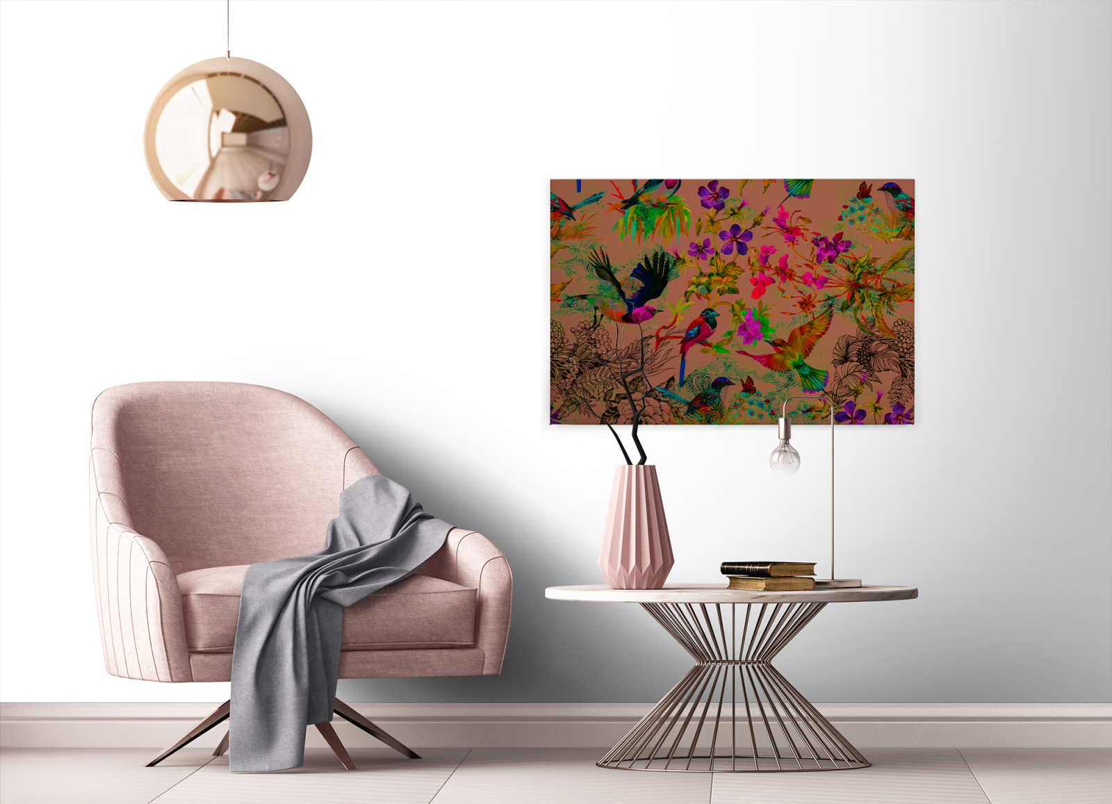 Leinwandbild VÖGEL - orange-lila-gelb - 90x60 cm
