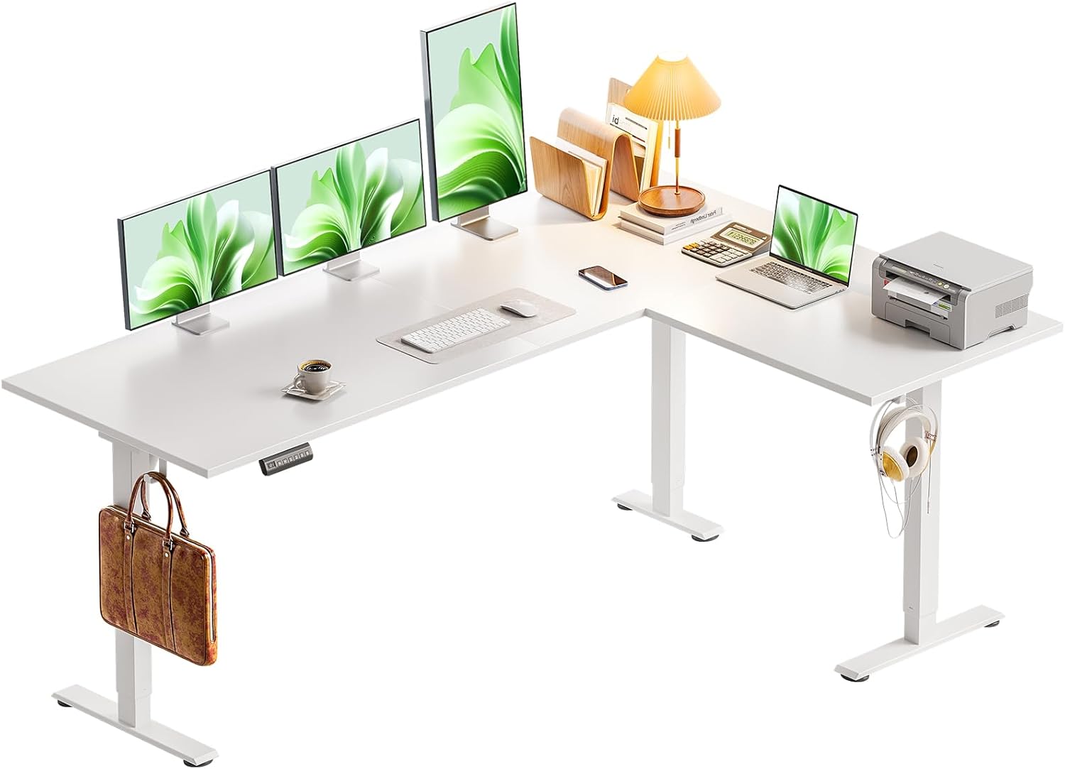 OffiGo L-förmig Höhenverstellbarer Schreibtisch, 160 x 120 cm Schreibtisch Höhenverstellbar Elektrisch, Eckschreibtisch Ergonomischer Steh-Sitz Tisch Computertisch, Weiß