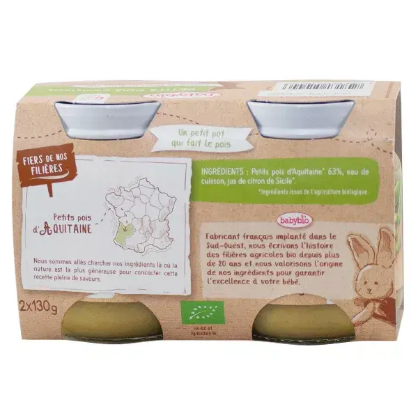 Babybio Légumes Pot Petits Pois +6m Bio 2 x 130g