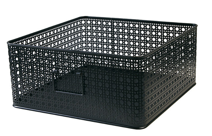 Panier rectangulaire en métal motif cannage noir taille L