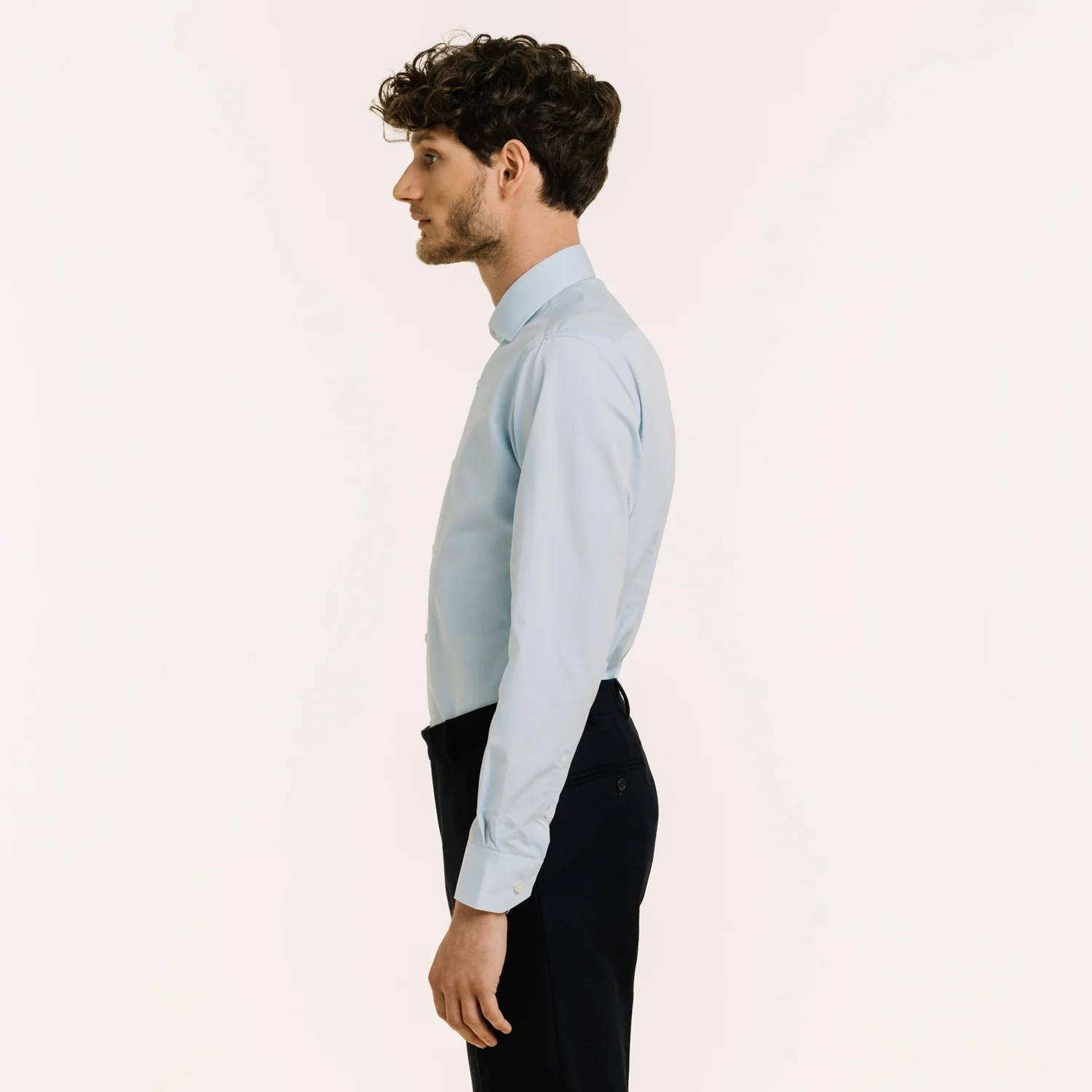Fitted shirt in sky blue double-twisted poplin