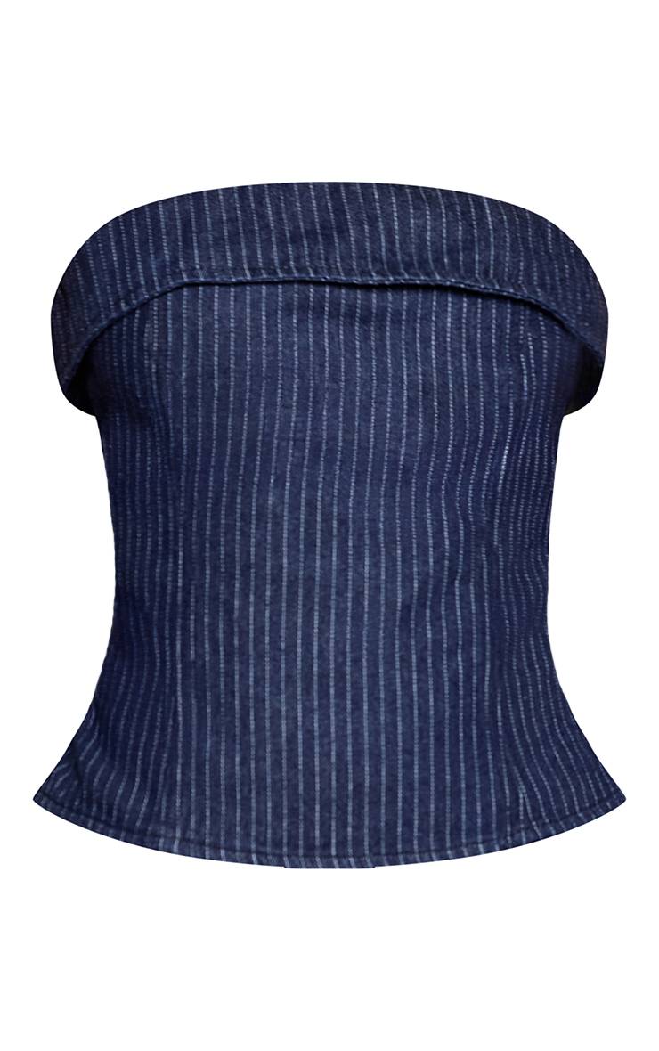 Bleu Indigo Top Bandeau En Denim À Fines Rayures Petite