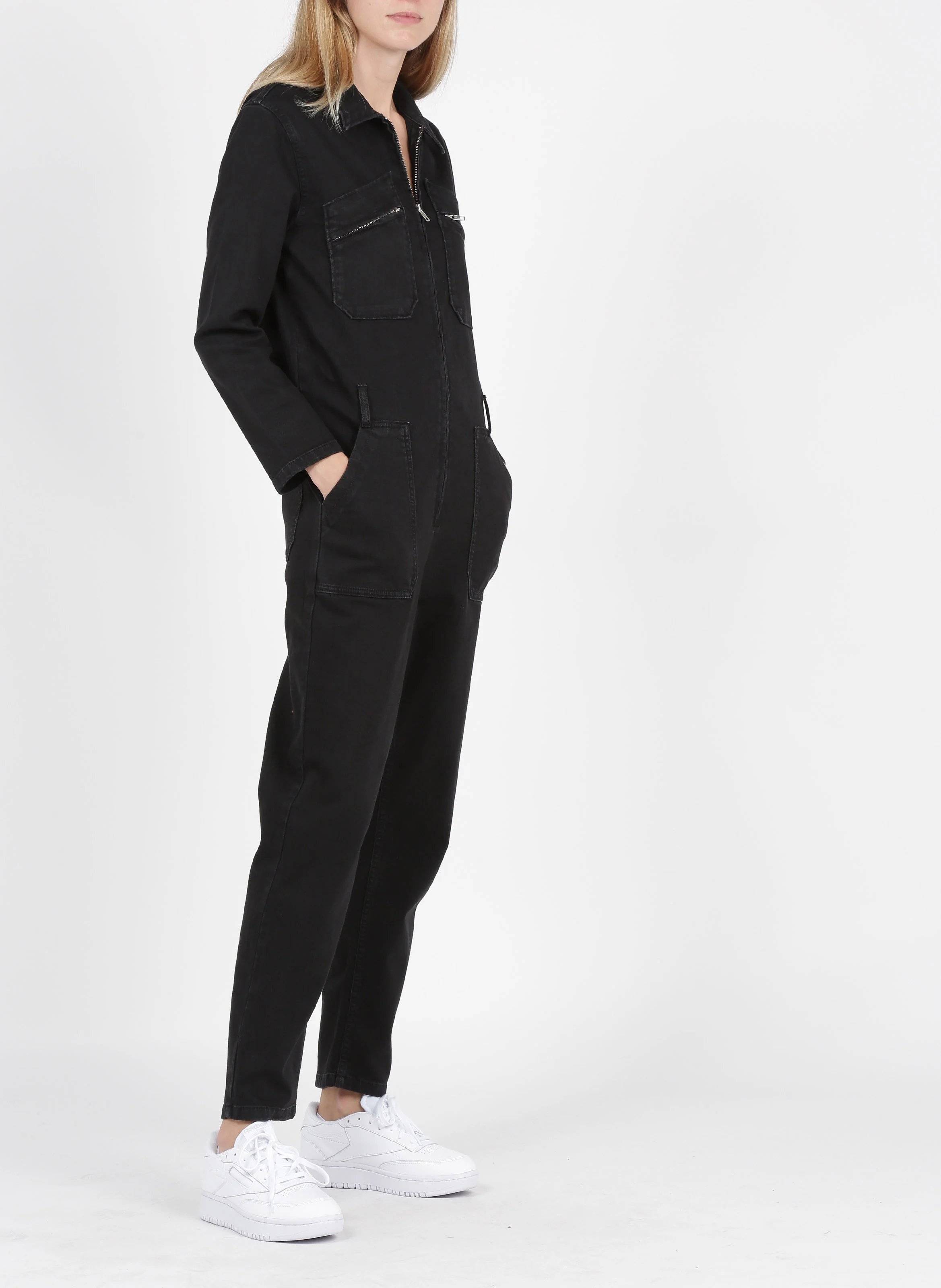 LIV - Combinaison col classique zippée en coton mélangé | Noir
