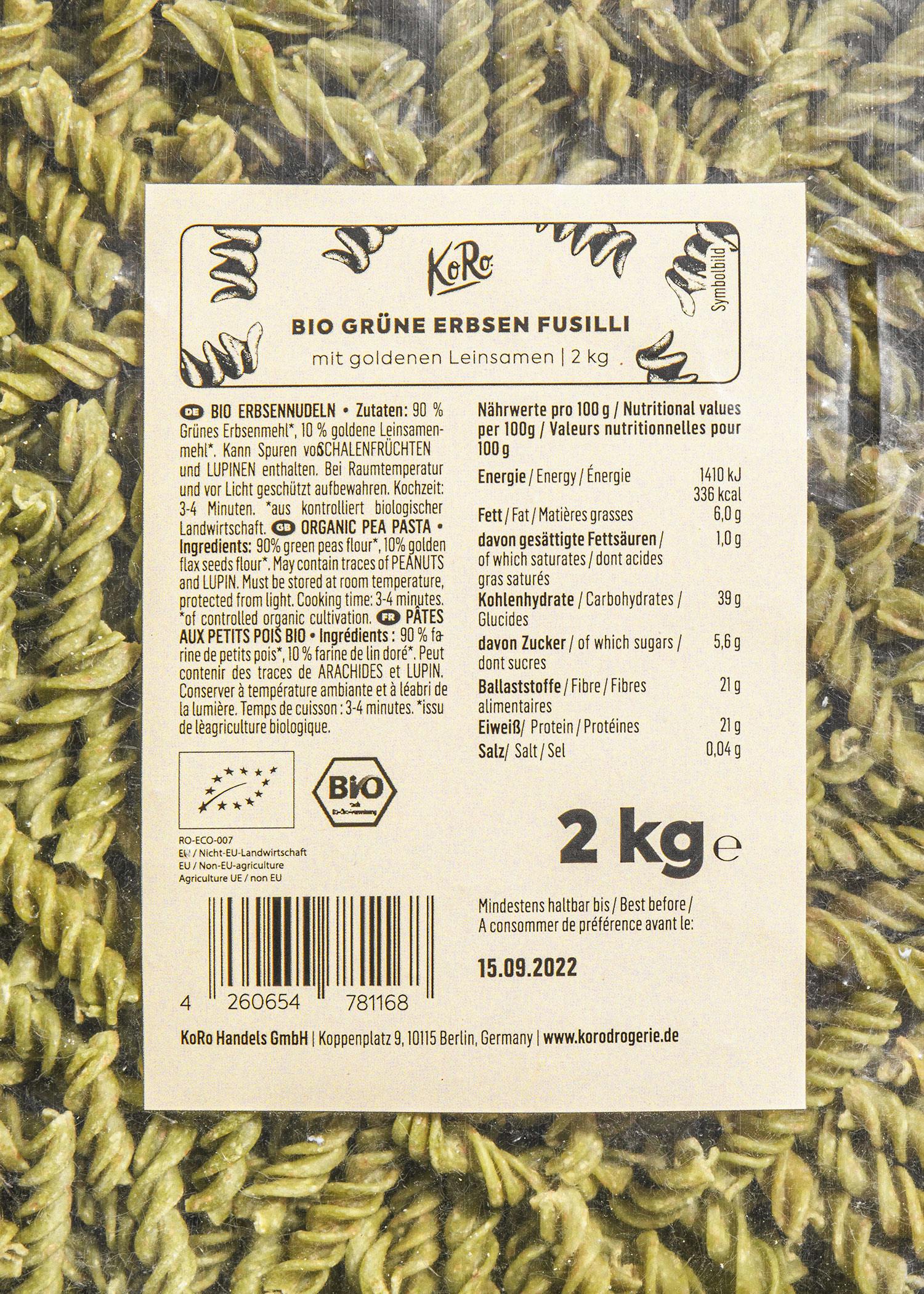 Bio Fusilli aus grünen Erbsen 2 kg