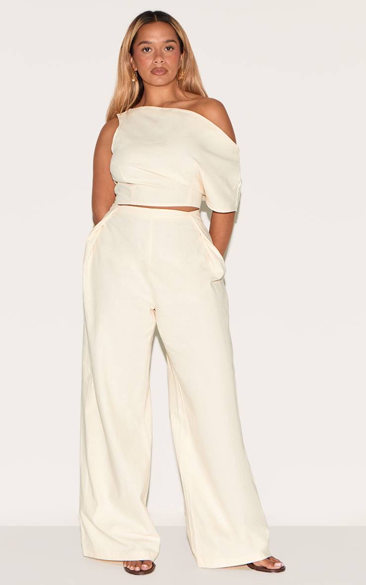 Crème Top Asymétrique À Une Épaule Effet Lin Shape