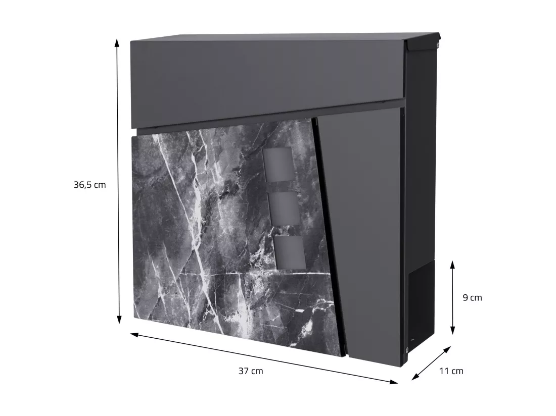 Boîte aux lettres anthracite/noir aspect marbre sur pied argent acier inoxydable