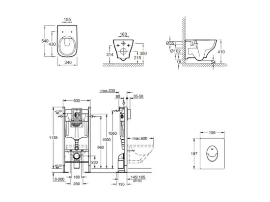Pack WC suspendu sans bride JACOB DELAFON Struktura + Bati-support GROHE + plaque Start chrome + porte-balai + porte-rouleau carré