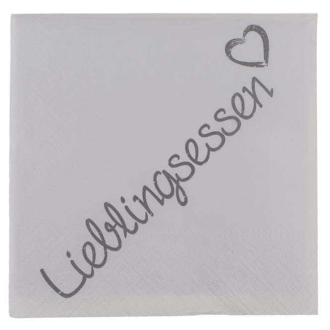 20 Servietten - Lieblingsessen - ca. 33 x 33 cm - weiß