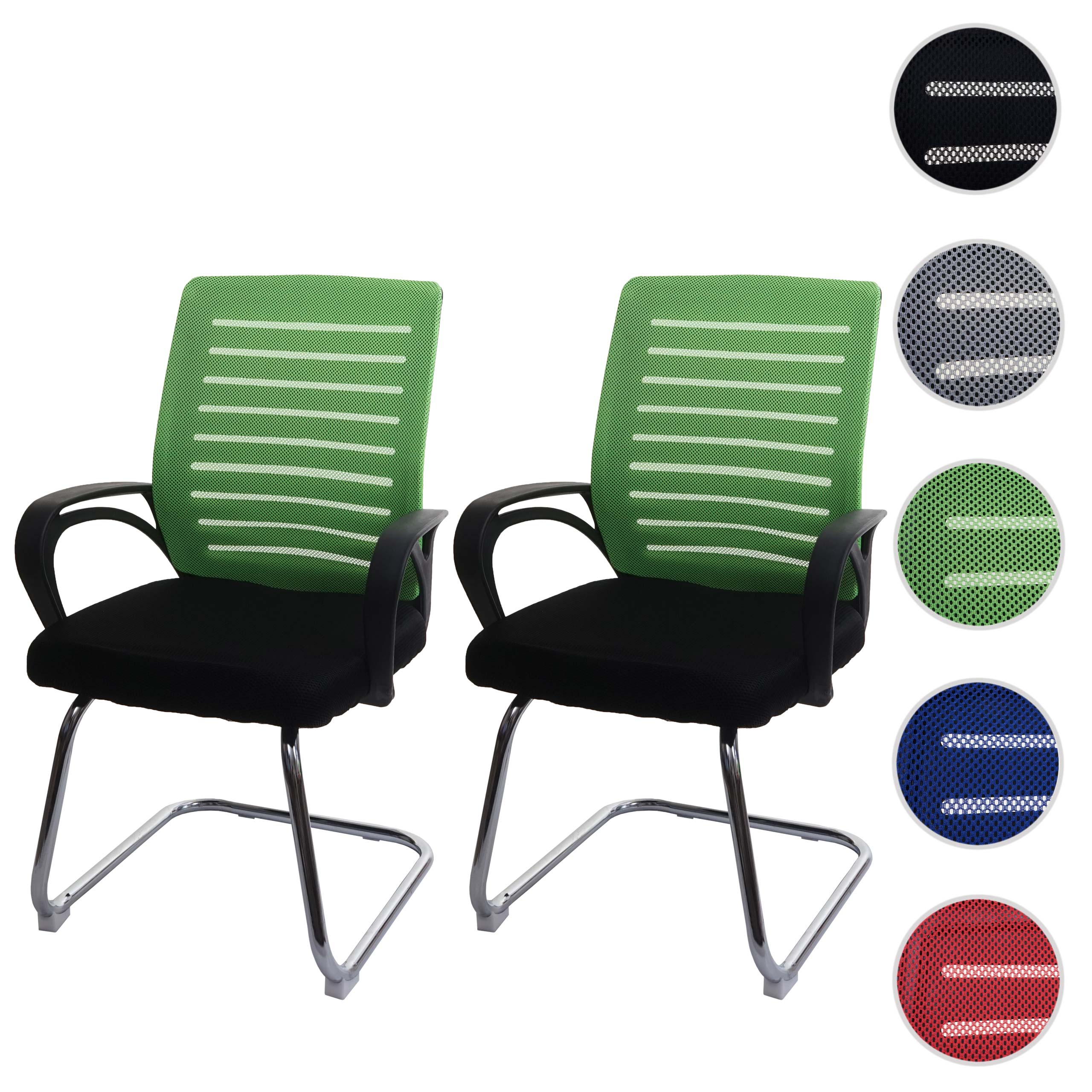 2er-Set Konferenzstuhl MCW-K51, Besucherstuhl Freischwinger, 150kg belastbar Stoff/Textil ~ grün
