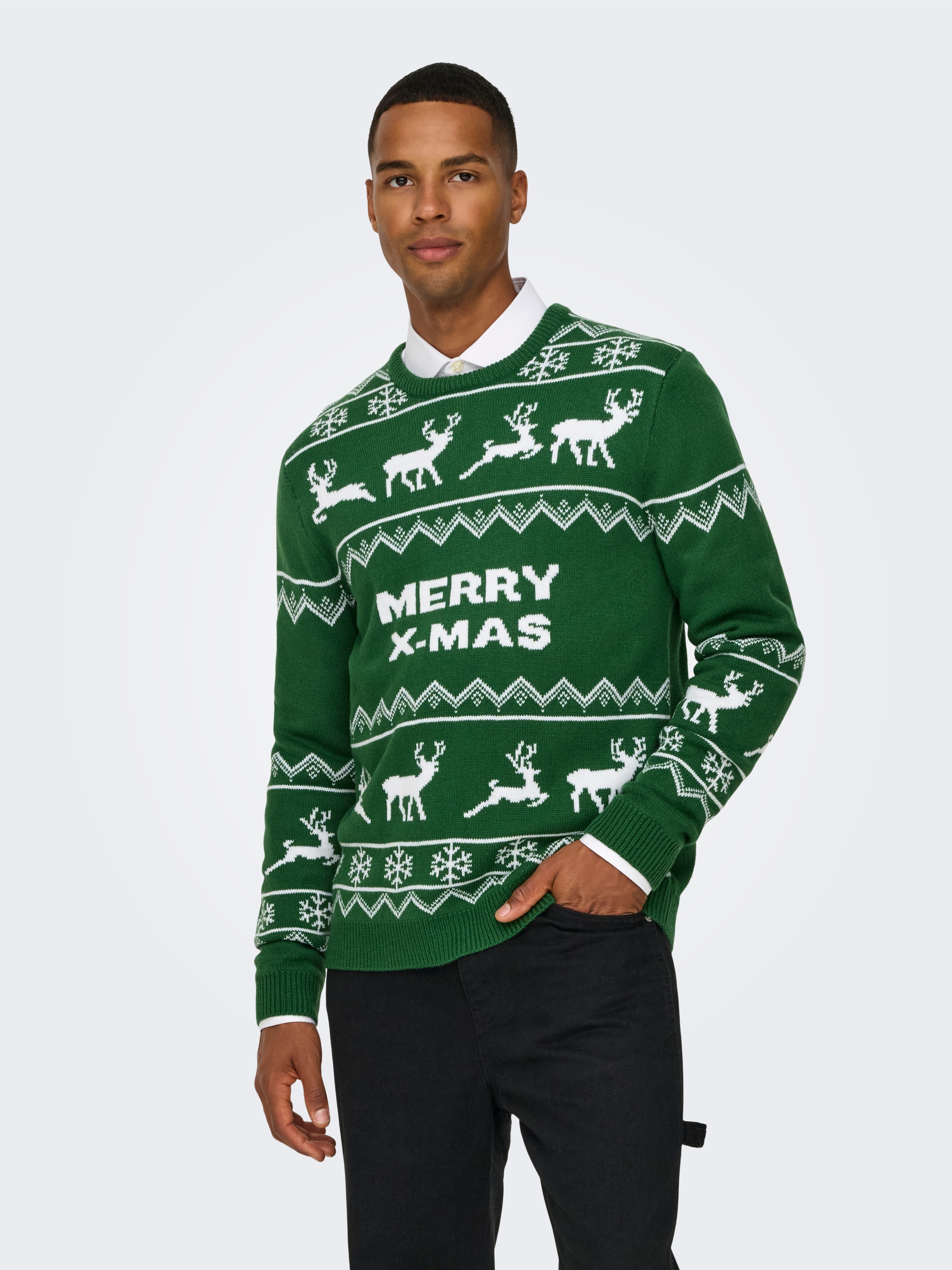 ONLY & SONS Strickpullover »ONSXMAS REG 5 ALLOVER CREW KNIT«