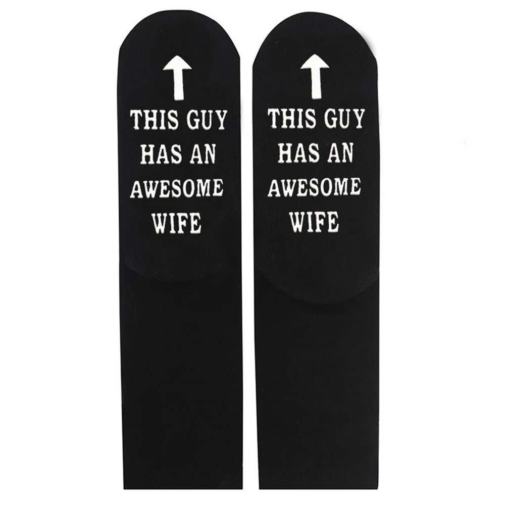 (1 Paar) Baumwoll Herren Socken Fashion Strümpfe Füsslinge mit Spruch (One Size) - Schwarz