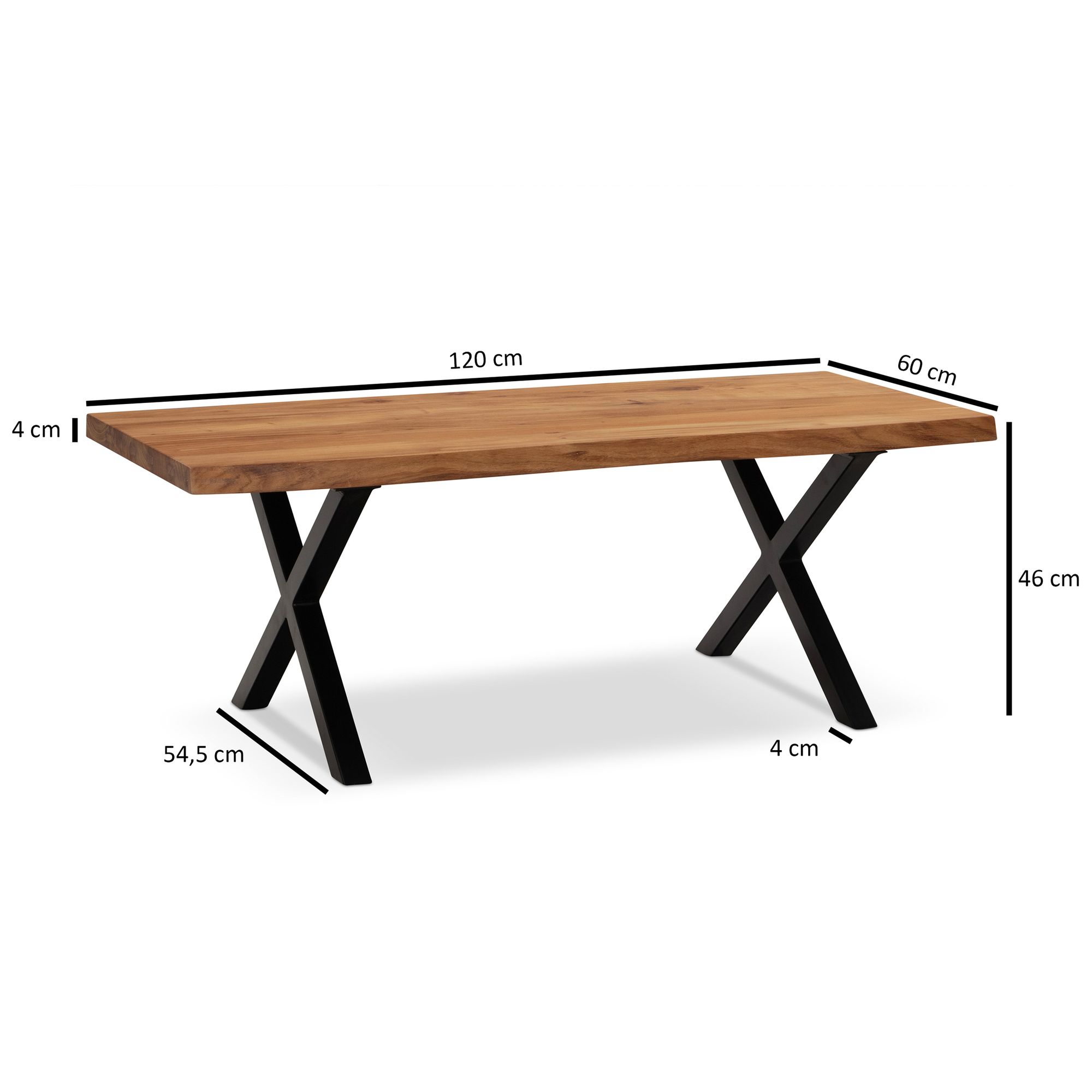 Couchtisch FineBuy Wohnzimmertisch 120 cm Akazie Massivholz Baumkante Sofatisch
