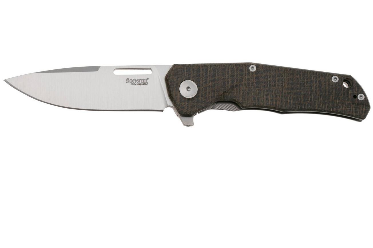 LionSteel Q4ttro, Satin MagnaCut, Green Burlap Micarta, zakmes, Michele Pensato design