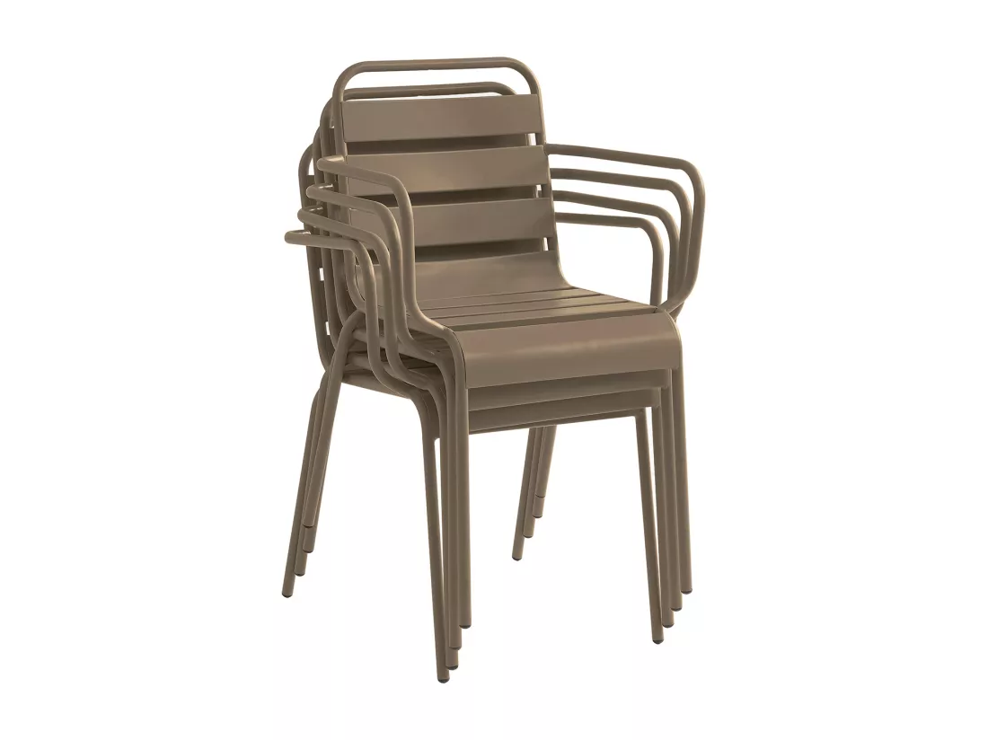 Salle à manger de jardin en métal - une table L.160 cm avec 2 fauteuils empilables et 4 chaises empilables - Taupe - MIRMANDE de MYLIA