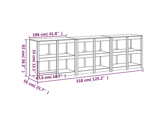 VIDAXL - Meuble comptoir Armoires de cuisine d'extérieur 3 pcs bois de pin massif
