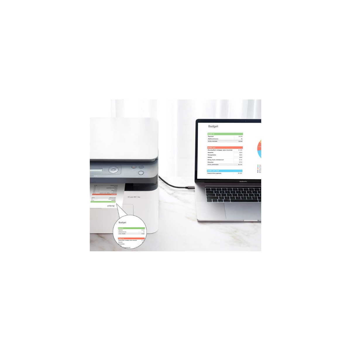 USB-B til USB-C kabel til skriver Sort 2 m