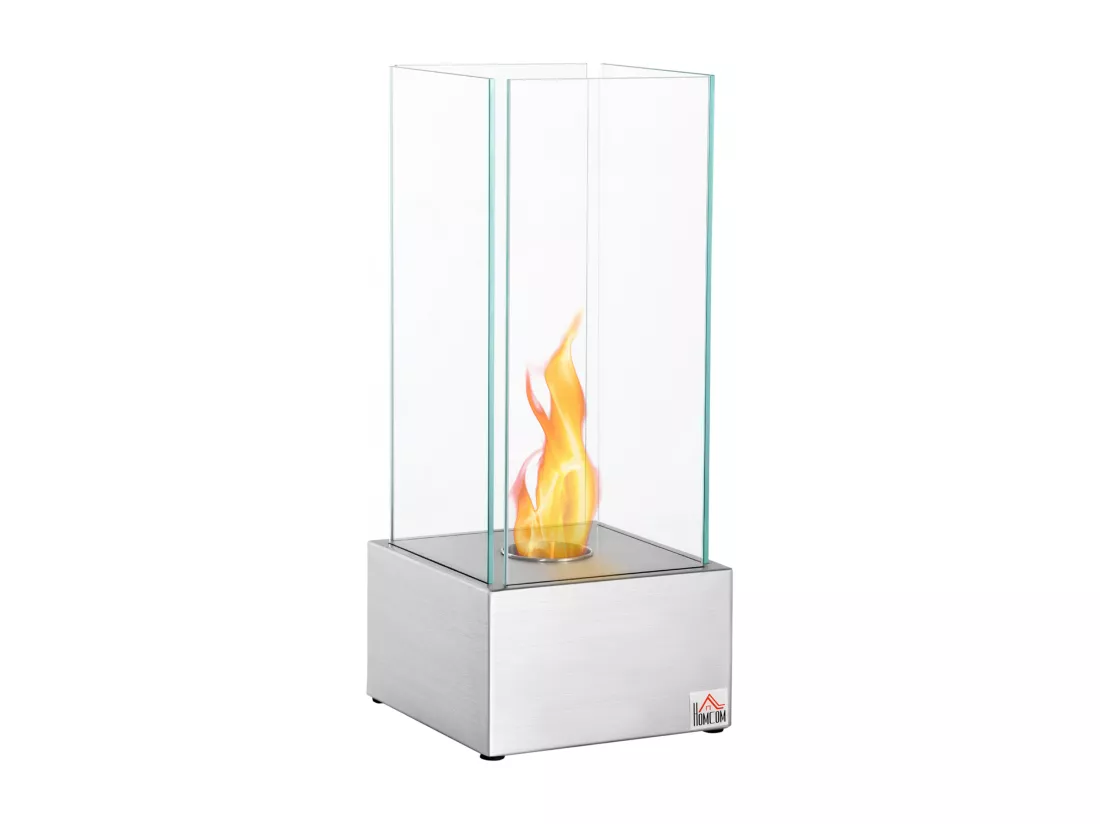 Cheminée portable à poser bioéthanol avec réservoir 0,4 L couverture 15 m² - dim. 25L x 25l x 60H cm