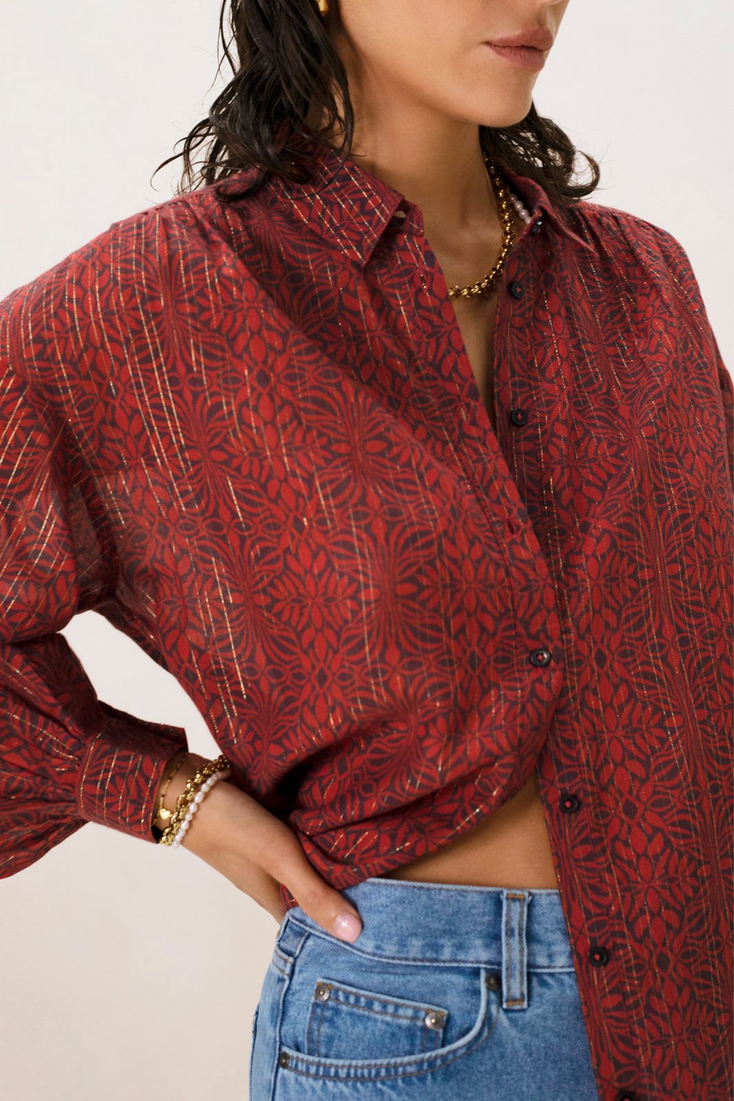 Rode blouse met lurex