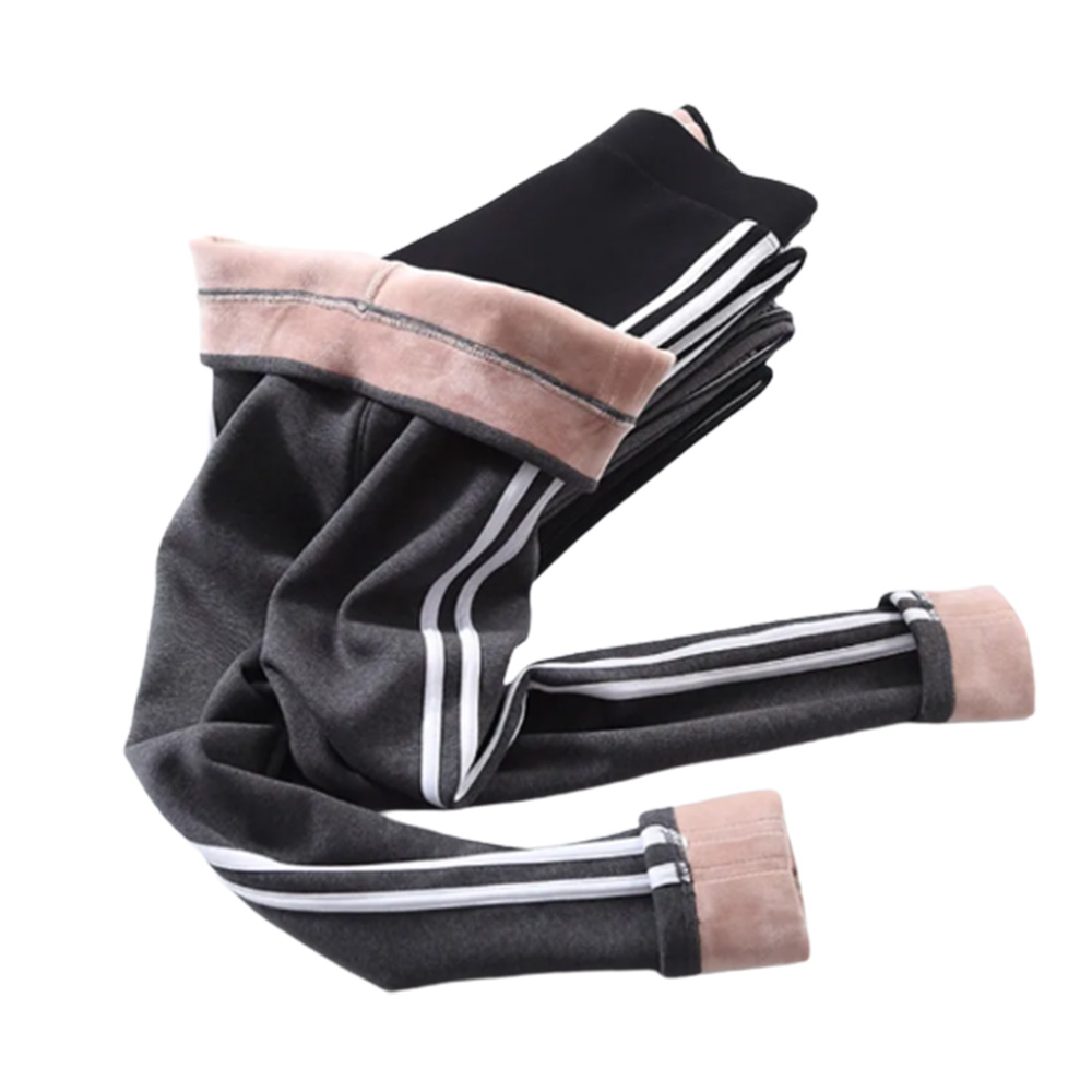 Warme Damen Winter Leggings Plüsch gefüttert mit Streifen (One Size) - Grau